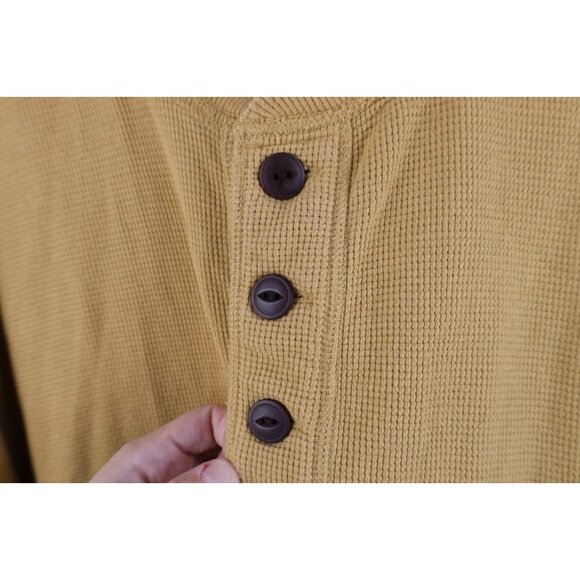 Vintage Eddie Bauer Mens 2XL XXL Faded Thermal Waffle Knit Henley T-Shirt Yellow - Picture 4 of 10